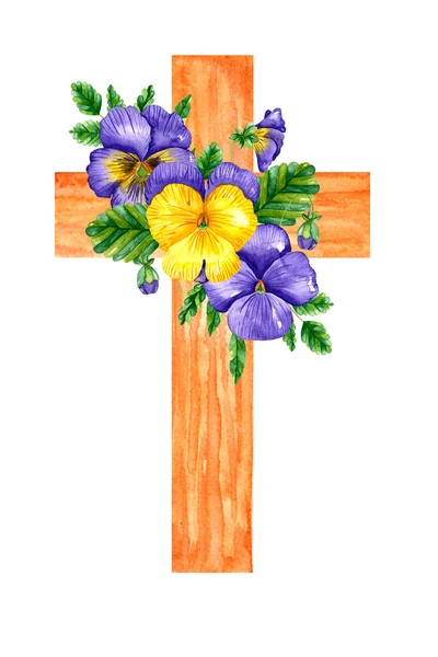 Watercolor Easter Floral Cross — Stock Photo, Image