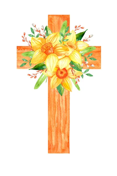 Watercolor Easter Floral Cross — Stock Photo, Image