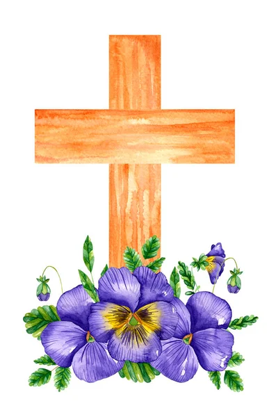 Watercolor Easter Floral Cross — Stock Photo, Image