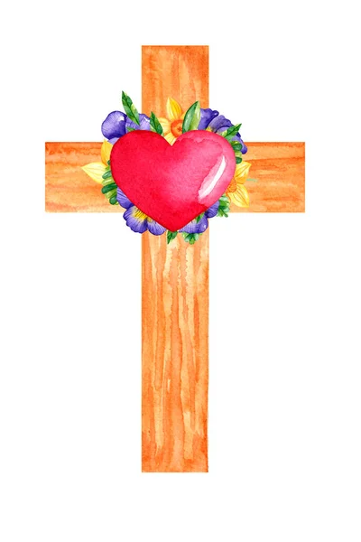 Akwarela Wielkanoc Kwiatowy Krzyż — Zdjęcie stockowe