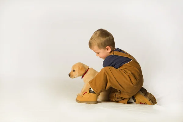 Young Boy with Puppy — Stock Photo, Image