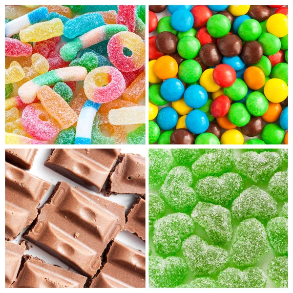 Красочный коллаж из различных конфет — стоковое фото