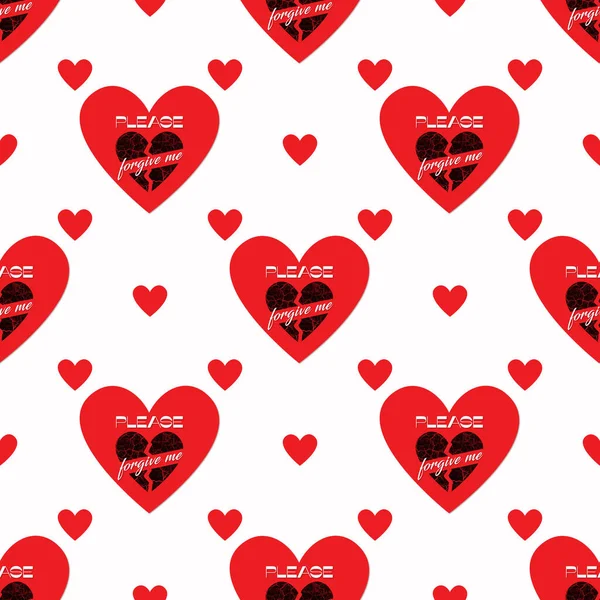 Please Forgive Seamless Pattern Hearts Typography Light Background Fabric Wallpaper — Stockfoto