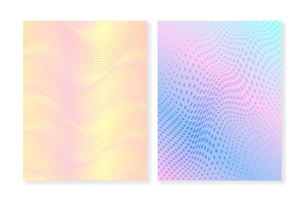 Set of holographic gradient backgrounds with halftone texture. For covers, wallpapers, social media and other projects.