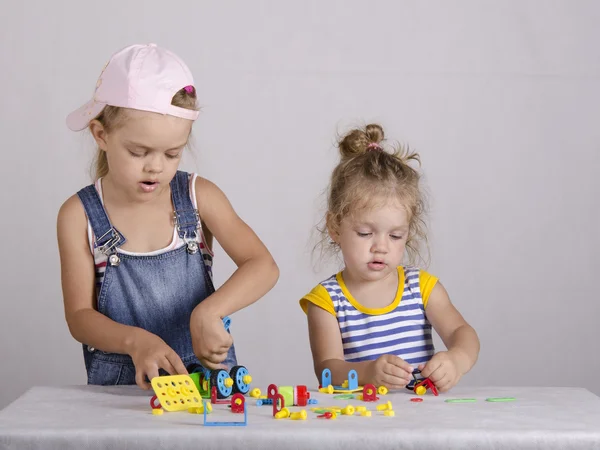 Two children play in the constructor — Stock Photo, Image