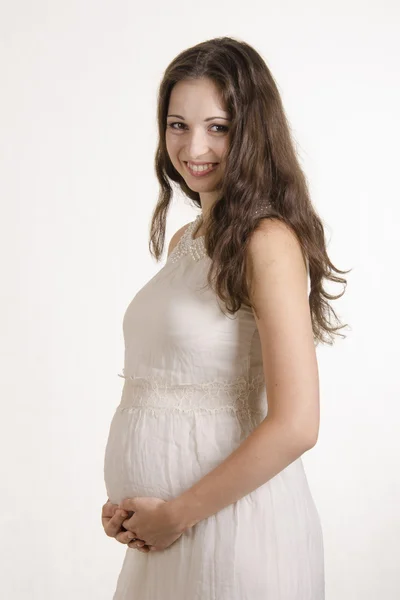 Porträt schwangere Mädchen, die richtig aussehen — Stockfoto