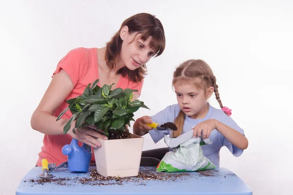 Mom teaches daughter to fall asleep in ground — Stock Photo, Image