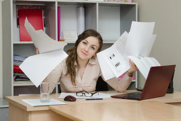 Office Specialist with a bunch of papers — Stock Photo, Image