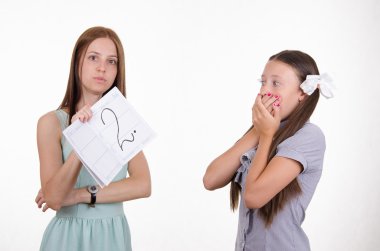 Schoolgirl shocked by obtained twos clipart