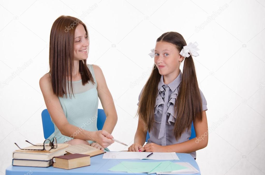 Mom and daughter doing homework together