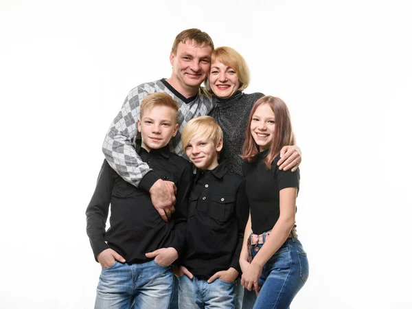 Happy Adult Large Family Close Portrait Isolated White Background — Stock Photo, Image