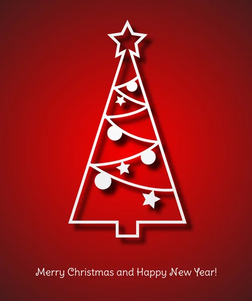 Κόκκινη Χριστουγεννιάτικη κάρτα με το χριστουγεννιάτικο δέντρο — Διανυσματικό Αρχείο