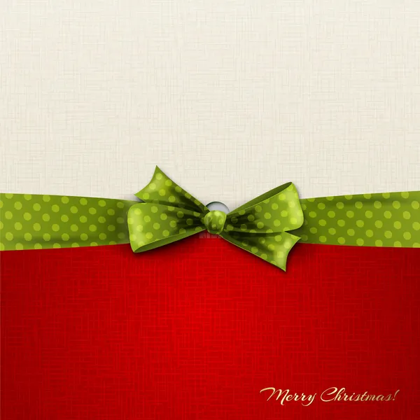 Червоно-біла різдвяна листівка з зеленою стрічкою — стоковий вектор