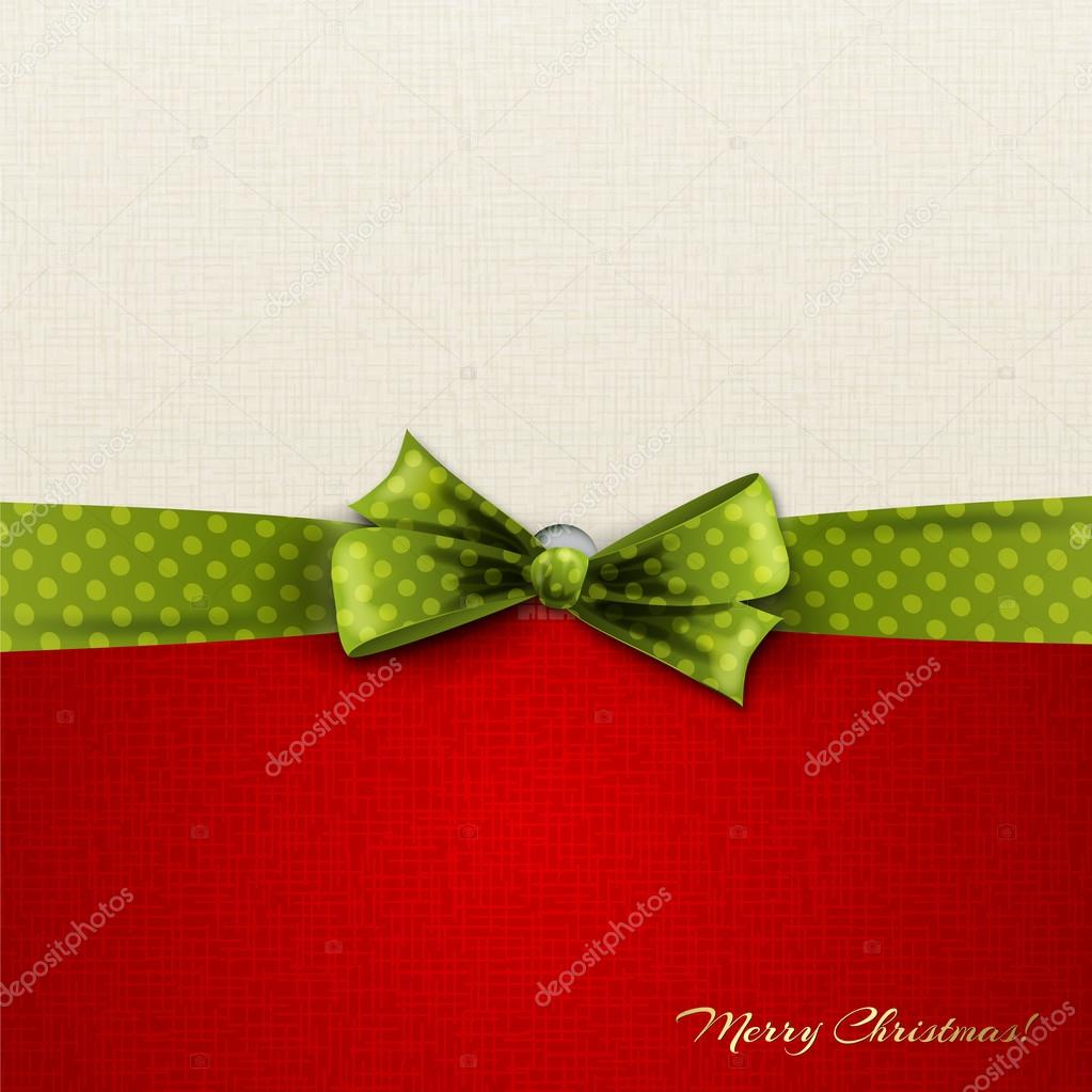 Red and white Christmas card with green ribbon