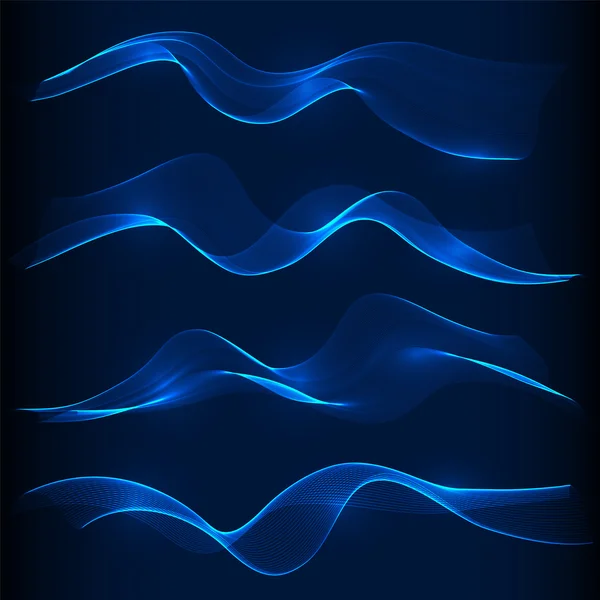 Conjunto de onda de humo azul en fondo oscuro — Vector de stock