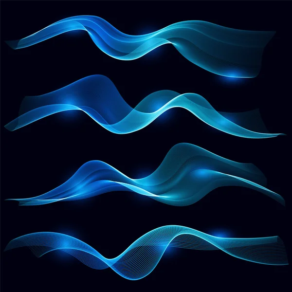 Conjunto de onda de humo azul en fondo oscuro — Vector de stock