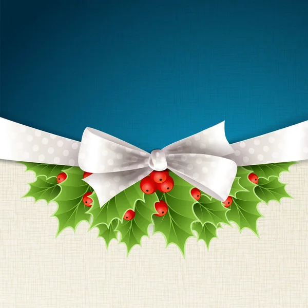 Vector christmas background with ribbon and holly — Stock Vector