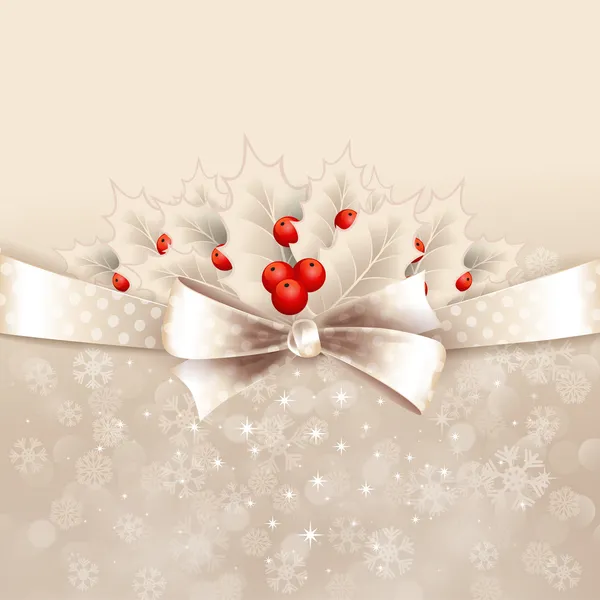 Vector christmas background with bow and holly — Stock Vector