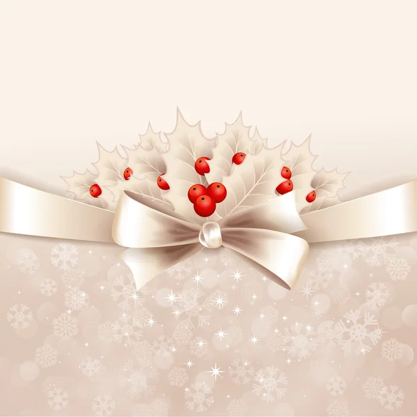 Vector christmas background with bow and holly — Stock Vector
