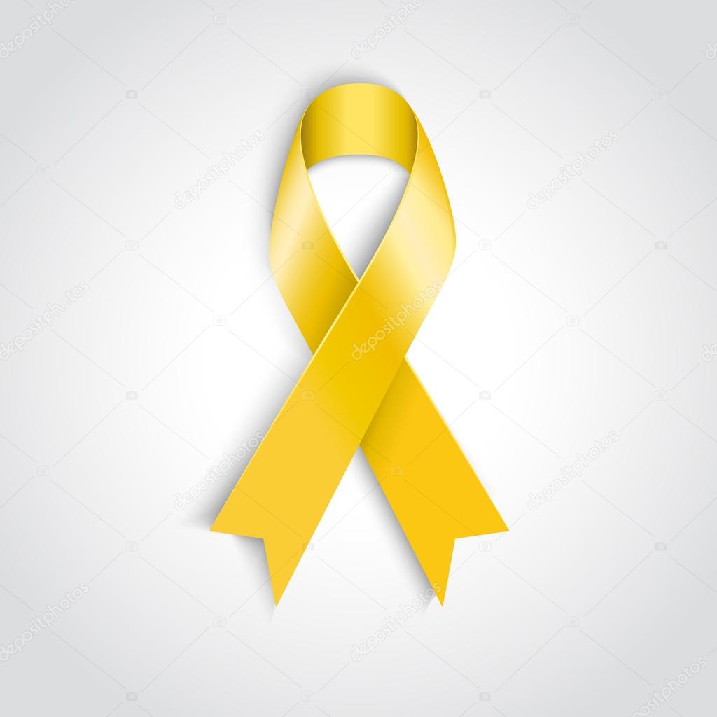 Yellow awareness ribbon on white background.