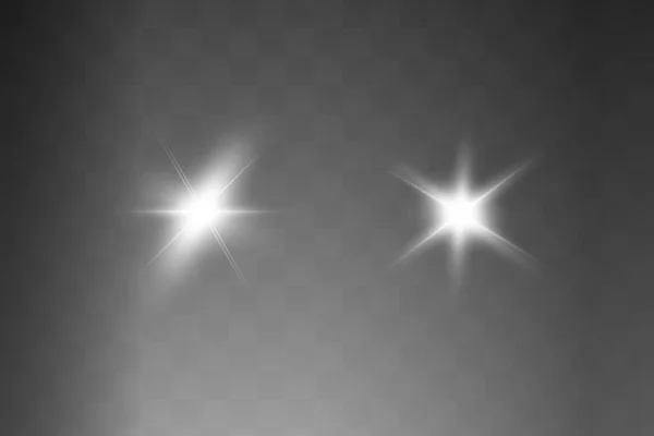 A fehér ragyogó fény átlátszó háttérrel robban fel. Ragyogó mágikus porszemcsék. Fényes Csillag. Átlátszó, ragyogó nap, ragyogó villanás. Ragyogó vektor. A középpontban egy fényes villanás — Stock Vector