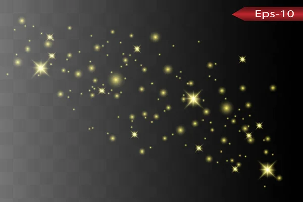 Les étincelles de poussière et les étoiles dorées brillent avec une lumière spéciale. Vector scintille sur un fond sombre. — Image vectorielle