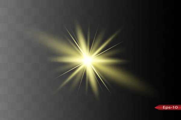 Glow geïsoleerd geel licht effect, lens flare — Stockvector