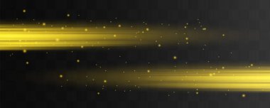 Soyut sarı lazer ışını. Siyah arkaplanda şeffaf izole edilmiş. Vektör illüstrasyonu. Işıklandırma efekti.
