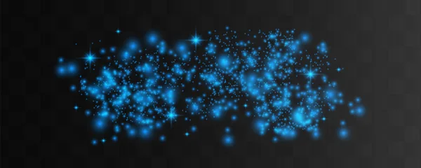 Las chispas de polvo y las estrellas azules brillan con una luz especial. El vector brilla sobre un fondo oscuro. — Vector de stock