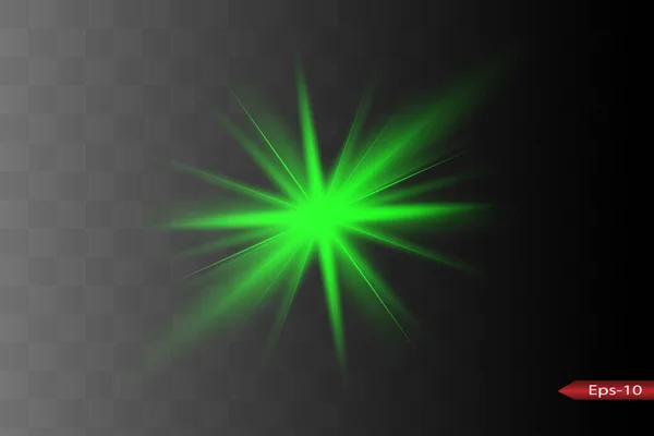 Cahaya terisolasi efek lampu hijau, lensa suar - Stok Vektor