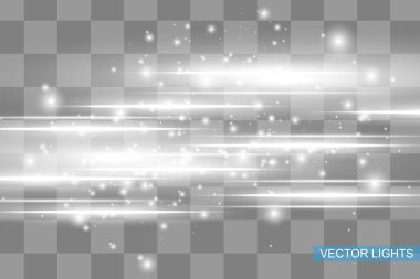 Soyut beyaz lazer ışını. Siyah arkaplanda şeffaf izole edilmiş. Vektör illüstrasyonu. Işıklandırma efekti.