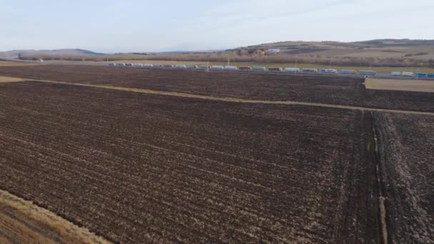 Marsh Farm Land Truck Line Main Road Drone Aerial View — Video