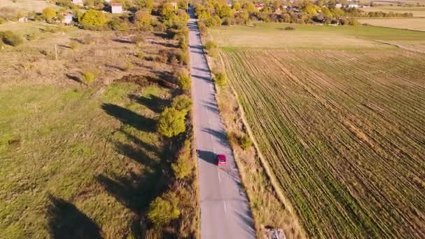 Fields Road Old Car Follow Drone Aerial View — Stok video