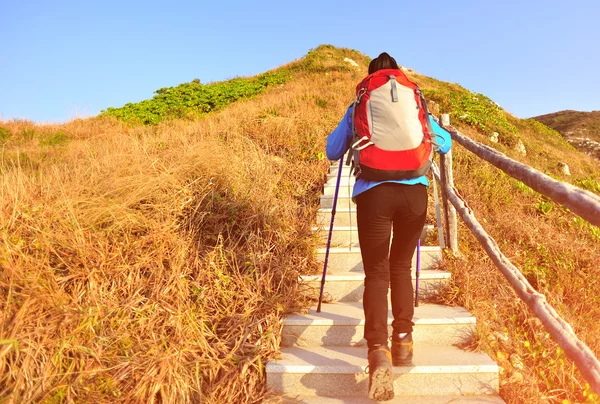 Woman climbing the stone stairs — Stock Photo, Image