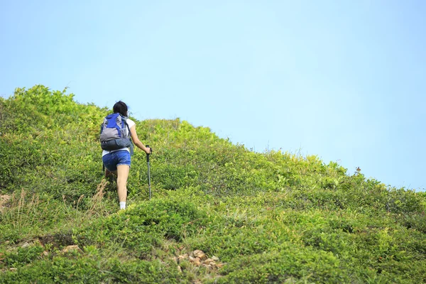 Frau genießt Aussicht auf Berggipfel — Stockfoto