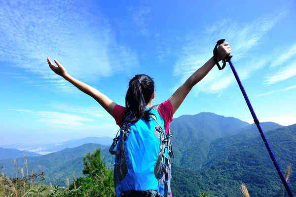 Donna arrampicatrice che guarda nel deserto — Foto Stock