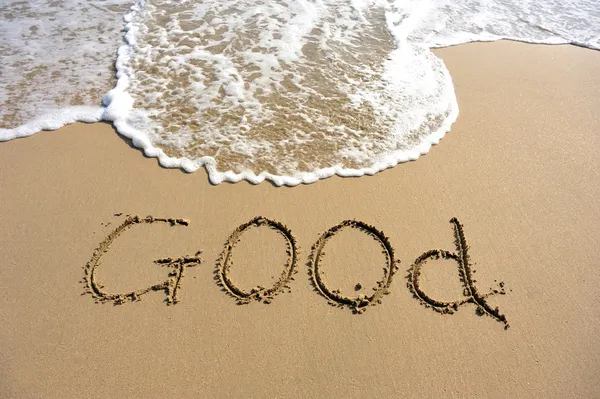 Sign on sand good — Stock Photo, Image