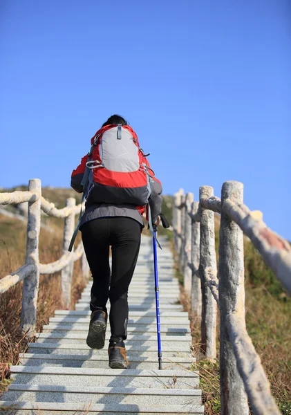 Hiking woman climbing — Stock Photo, Image