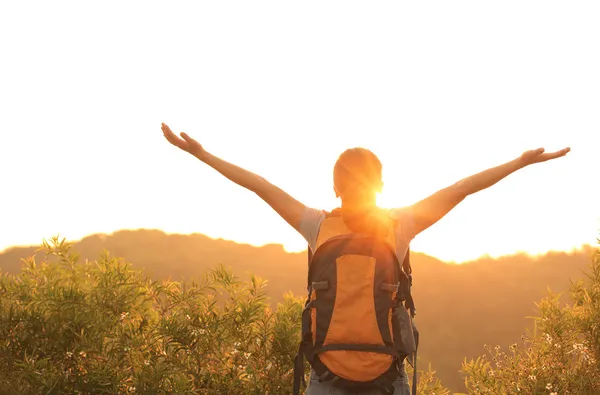 Thankful woman open arms — Stock Photo, Image