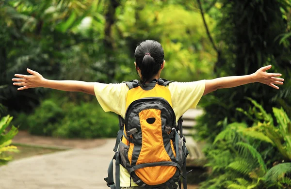 Hiker in tropical jungle — Stock Photo, Image