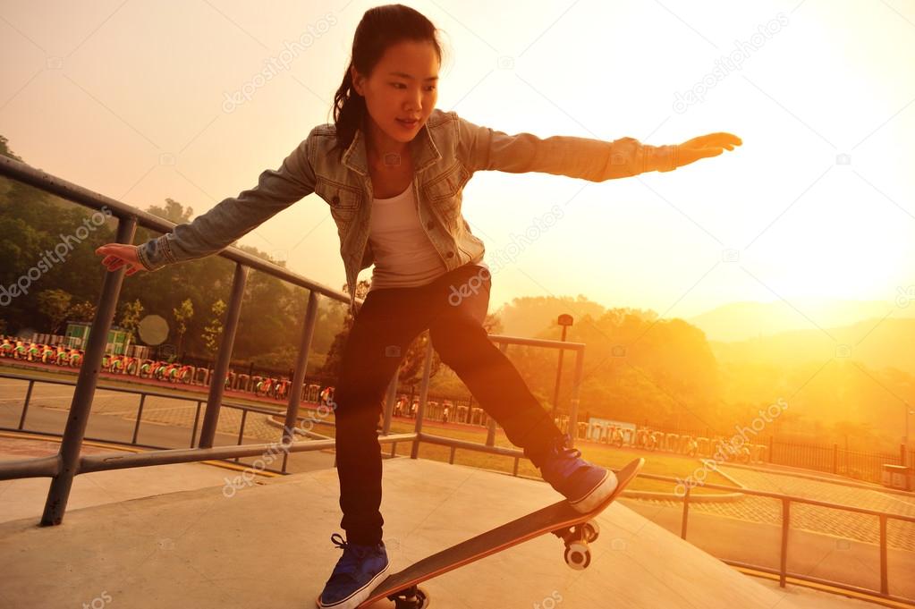 Woman on skateboard