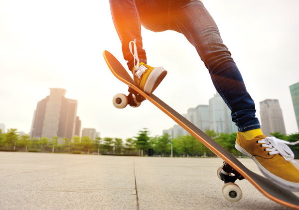 Woman skateboarding