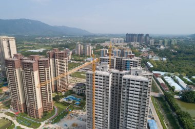 Çin 'deki çok katlı apartman inşaatının havadan görüntüsü