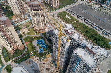 Çin 'deki çok katlı apartman inşaatının havadan görüntüsü