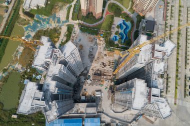 Çin 'deki çok katlı apartman inşaatının havadan görüntüsü