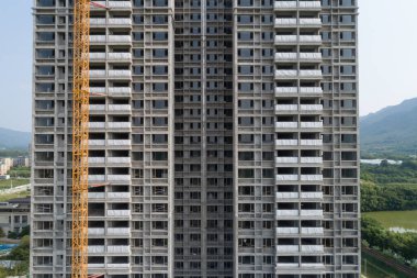 Çin 'deki çok katlı apartman inşaatının havadan görüntüsü