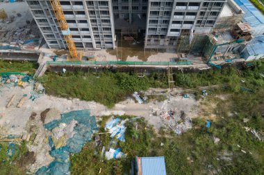 Çin 'deki çok katlı apartman inşaatının havadan görüntüsü