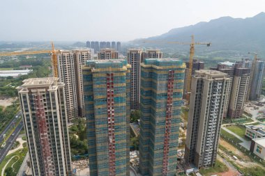 Çin 'deki çok katlı apartman inşaatının havadan görüntüsü