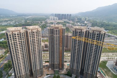 Çin 'deki çok katlı apartman inşaatının havadan görüntüsü