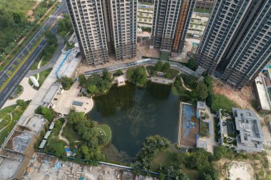 Çin 'deki çok katlı apartman inşaatının havadan görüntüsü